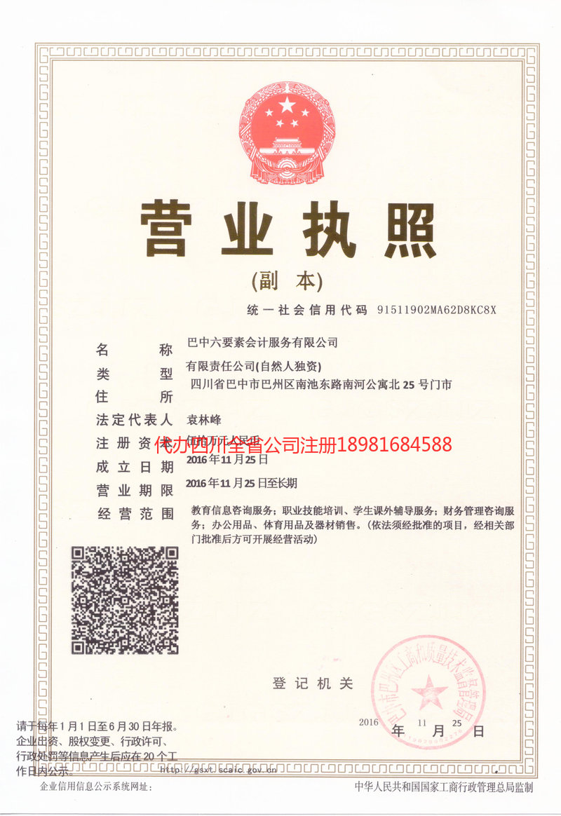 巫溪巫溪六要素会计服务有限公司